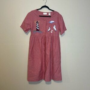 Cabernet Red House Dress‎ Embroidered Lighthouse Design Cotton Size Medium